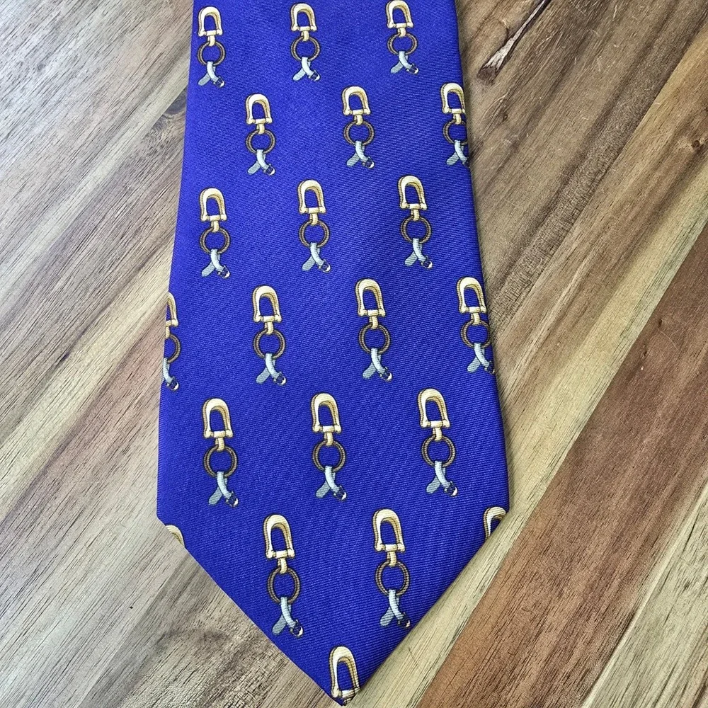 Banana Republic Silk Neck Tie Mens Purple Equestrian Horse Bit Italy Preppy